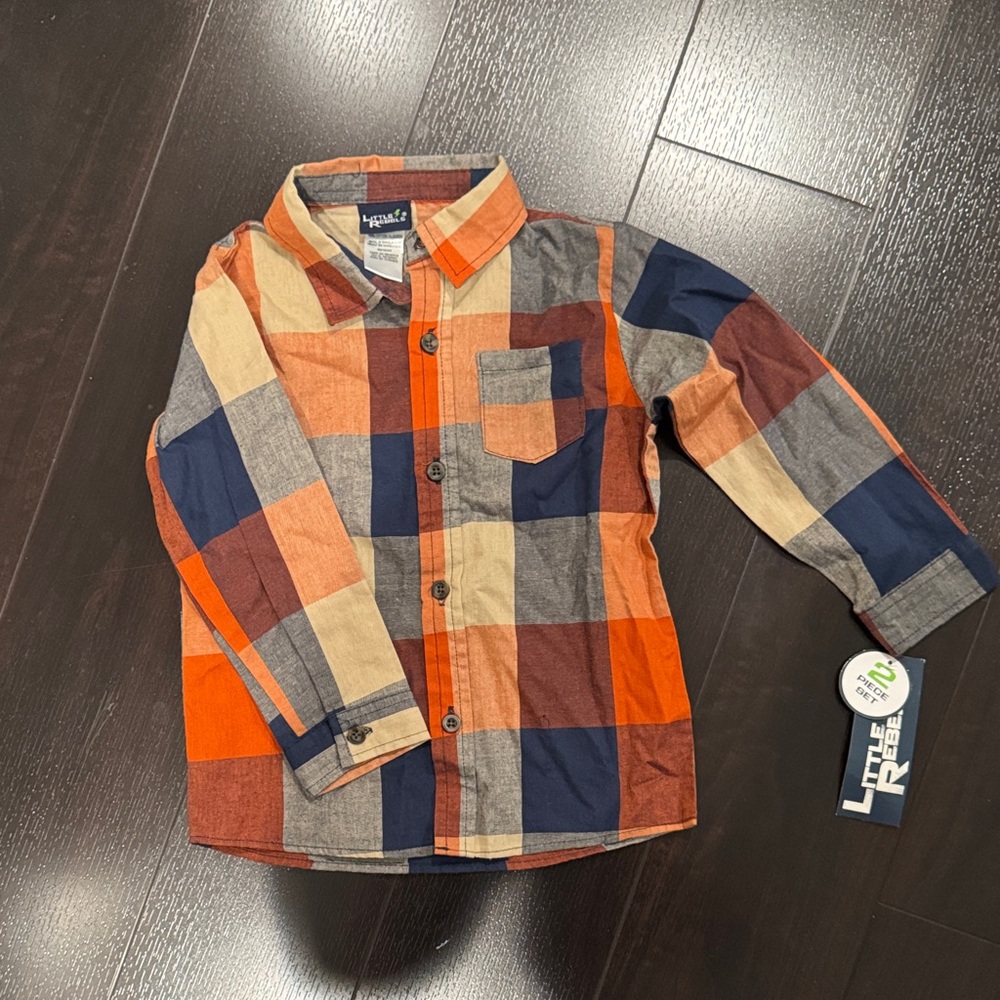 Kids Plaid Shirt - Orange, Blue, Tan